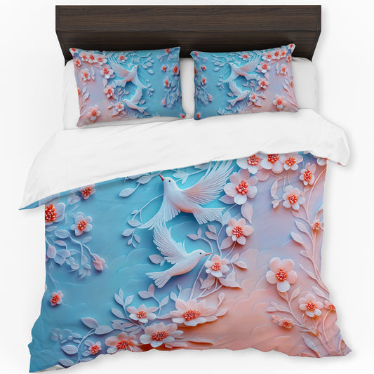 3D Pastel Clay Doves Duvet Cover Set