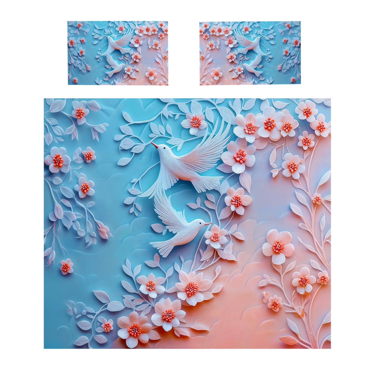 3D Pastel Clay Doves Duvet Cover Set