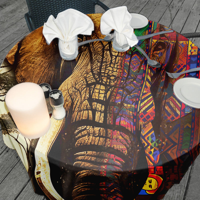 Abstract Africa Elephant Round Tablecloth