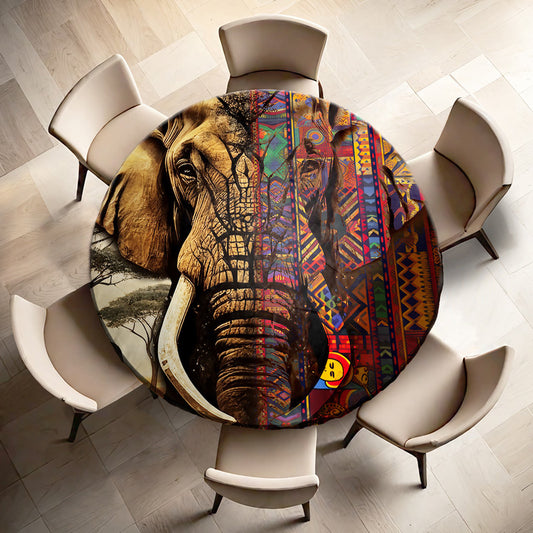 Abstract Africa Elephant Round Tablecloth