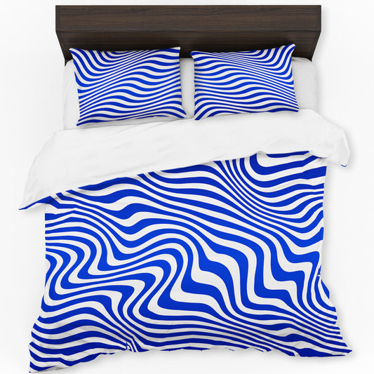 Abstract Blue White Wavy Duvet Cover Set