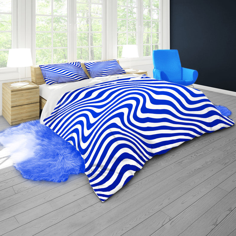 Abstract Blue White Wavy Duvet Cover Set