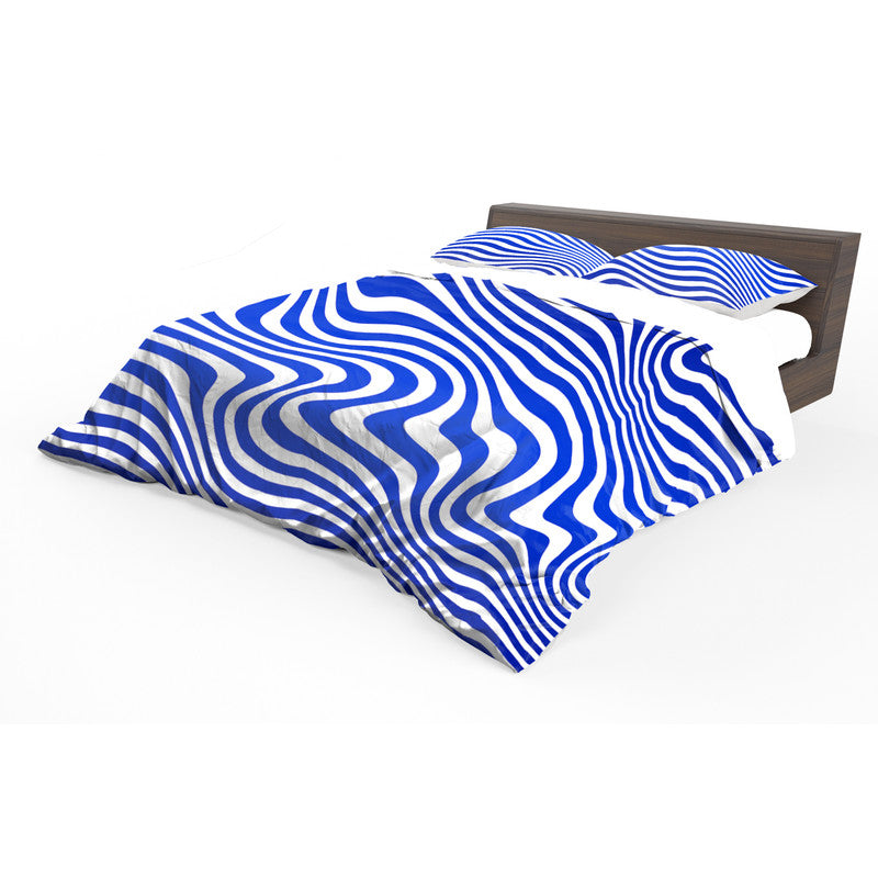 Abstract Blue White Wavy Duvet Cover Set