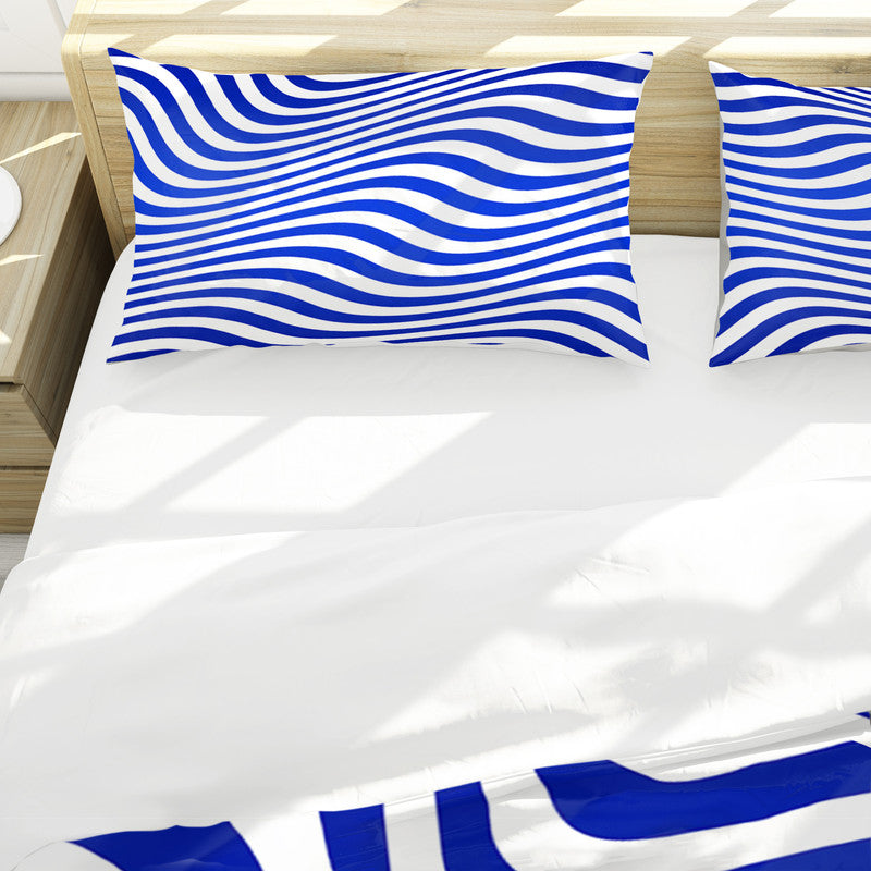 Abstract Blue White Wavy Duvet Cover Set