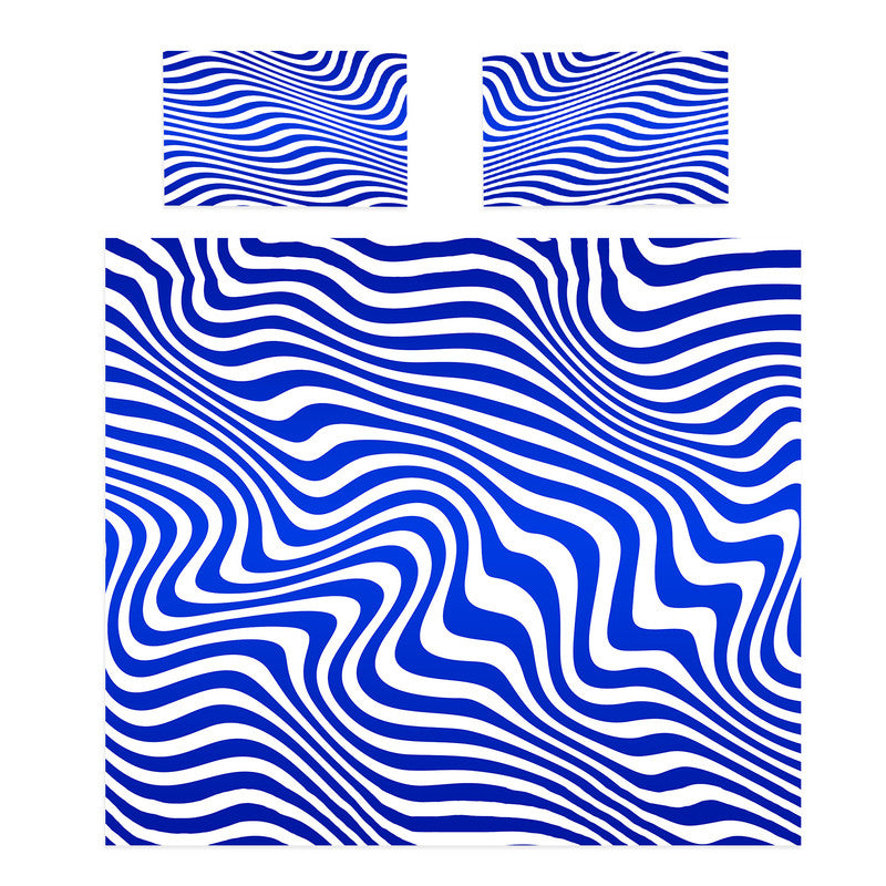 Abstract Blue White Wavy Duvet Cover Set