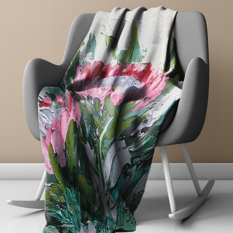 Abstract Double King Protea Light Weigt Fleece Blanket By Juanette Menderoi