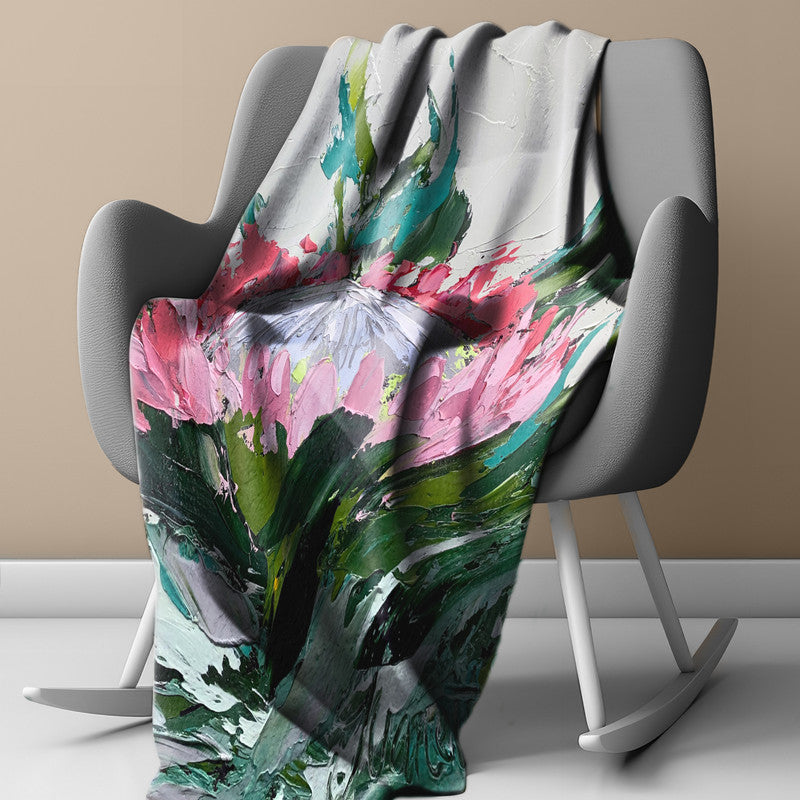 Abstract Single King Protea Light Weigt Fleece Blanket By Juanette Menderoi