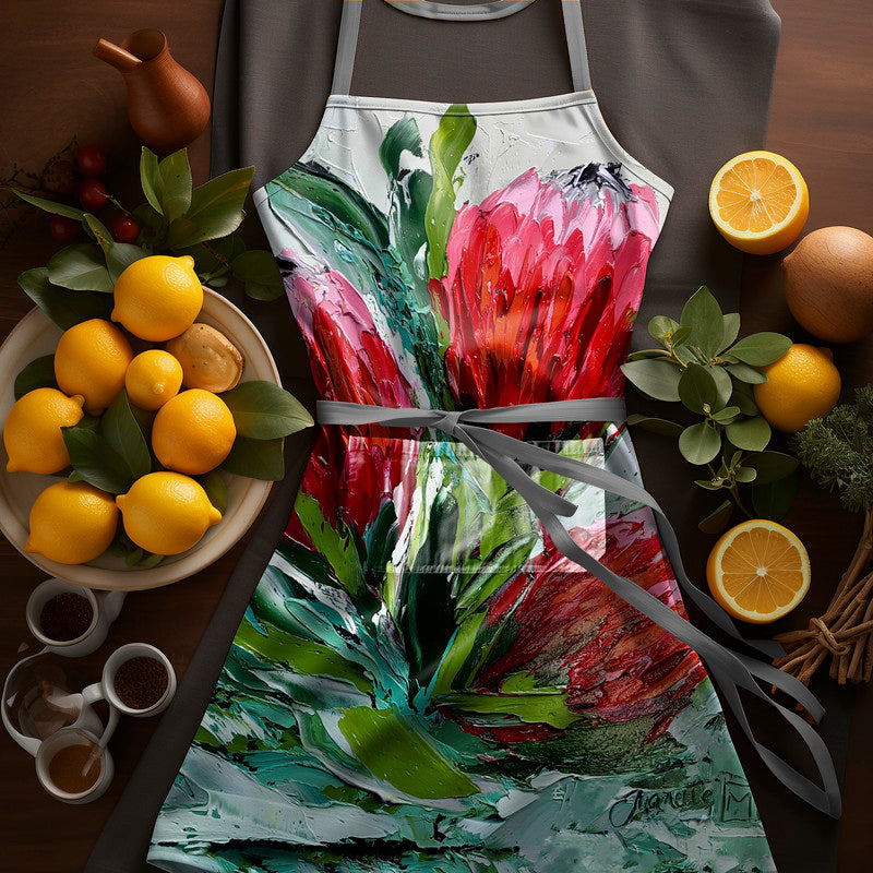 Abstract Trio Protea By Juanette Menderoi Medium Length Apron