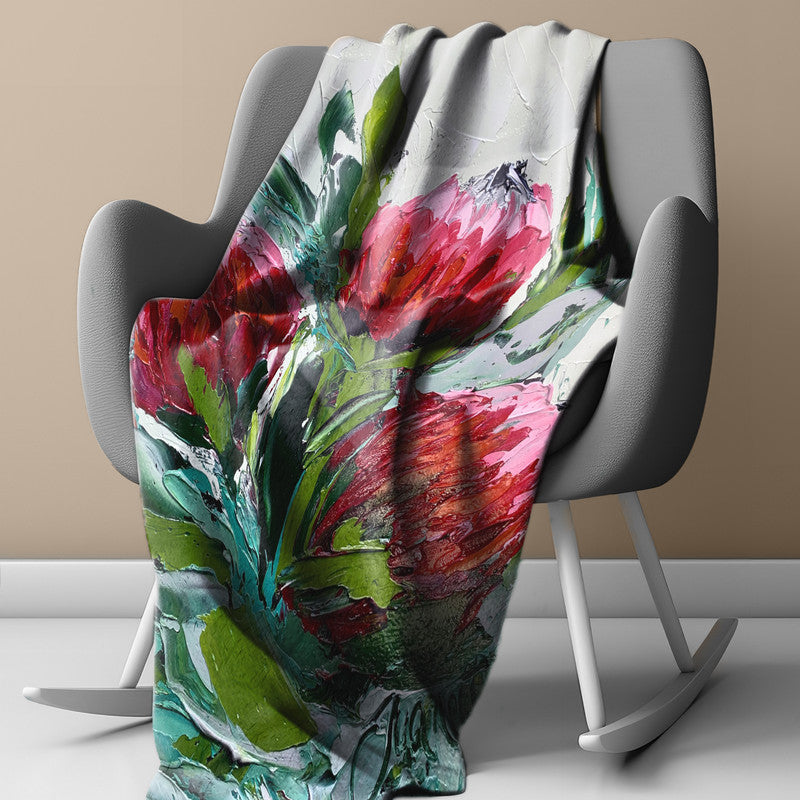 Abstract Trio Protea Light Weigt Fleece Blanket By Juanette Menderoi