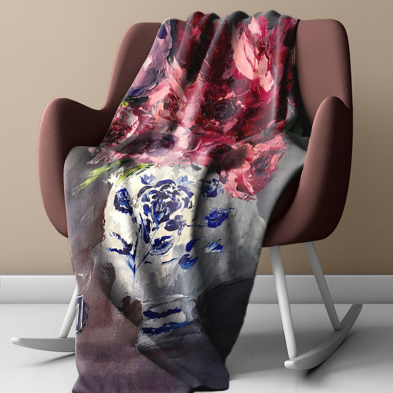 Abstract Vase of Flowers Light Weight Fleece Blanket by Juanette Menderoi