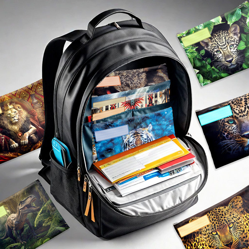 Abstract Wild Life Subject Savvy Book Bags Set Of 9