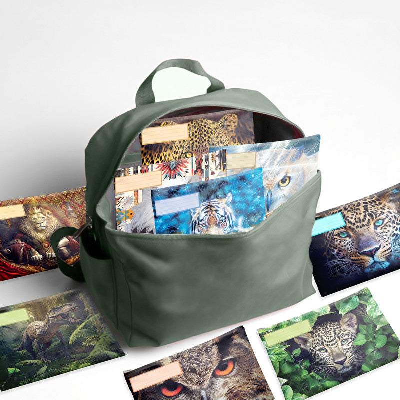Abstract Wild Life Subject Savvy Book Bags Set Of 9