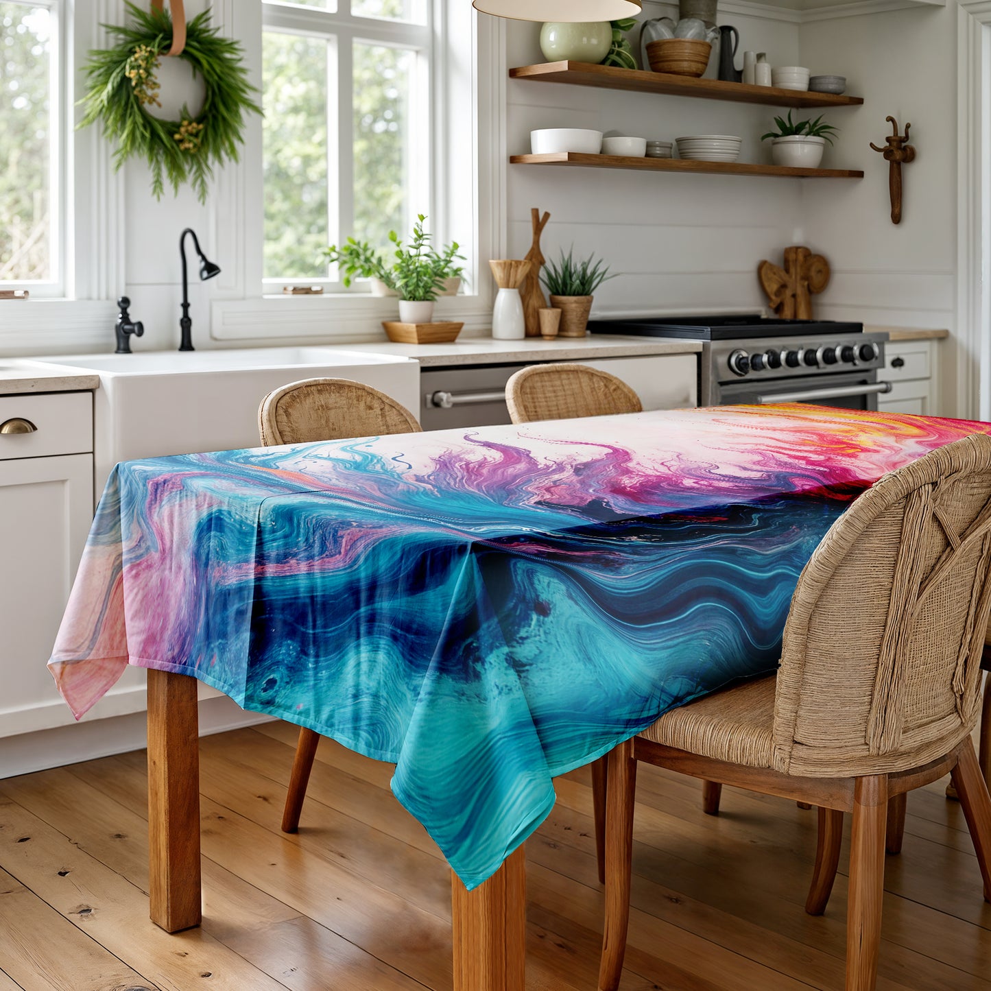 Abstract Colour Wave Rectangle Tablecloth