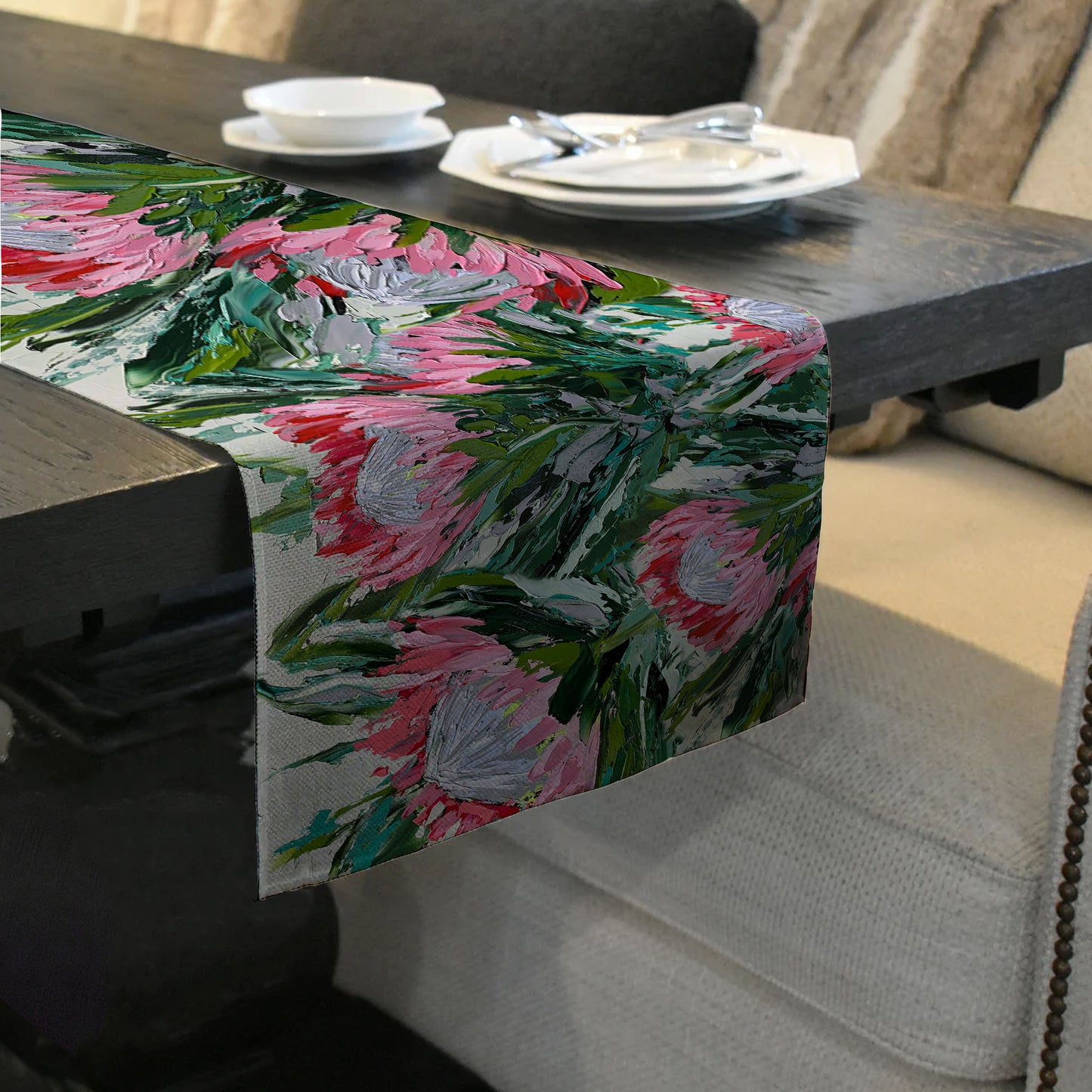 Abstract Double King Protea By Juanette Menderoi Table Runner