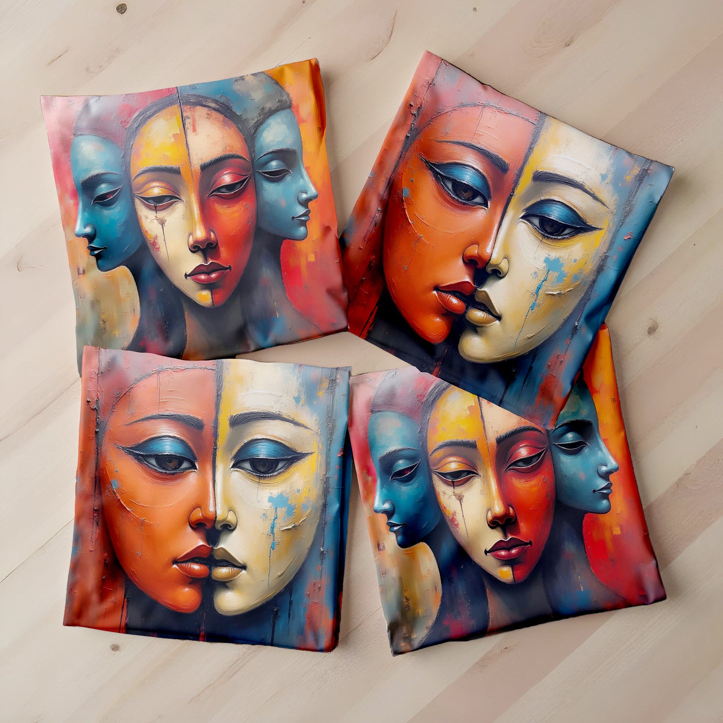 Abstract Mirage of Faces Luxury Scatter Covers (Set of 4)