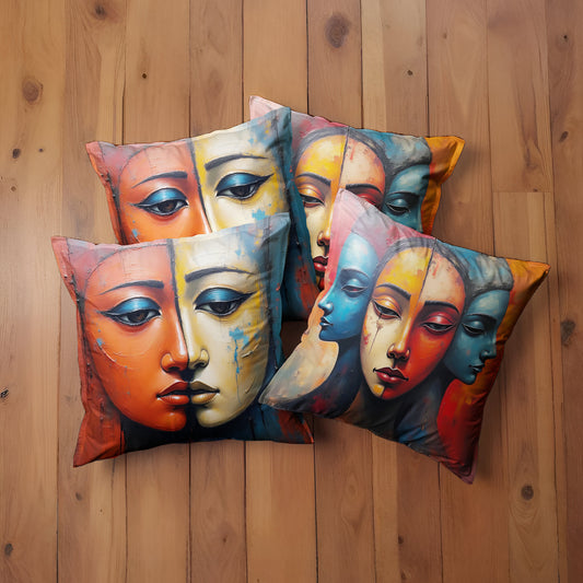 Abstract Mirage of Faces Luxury Scatter Covers (Set of 4)