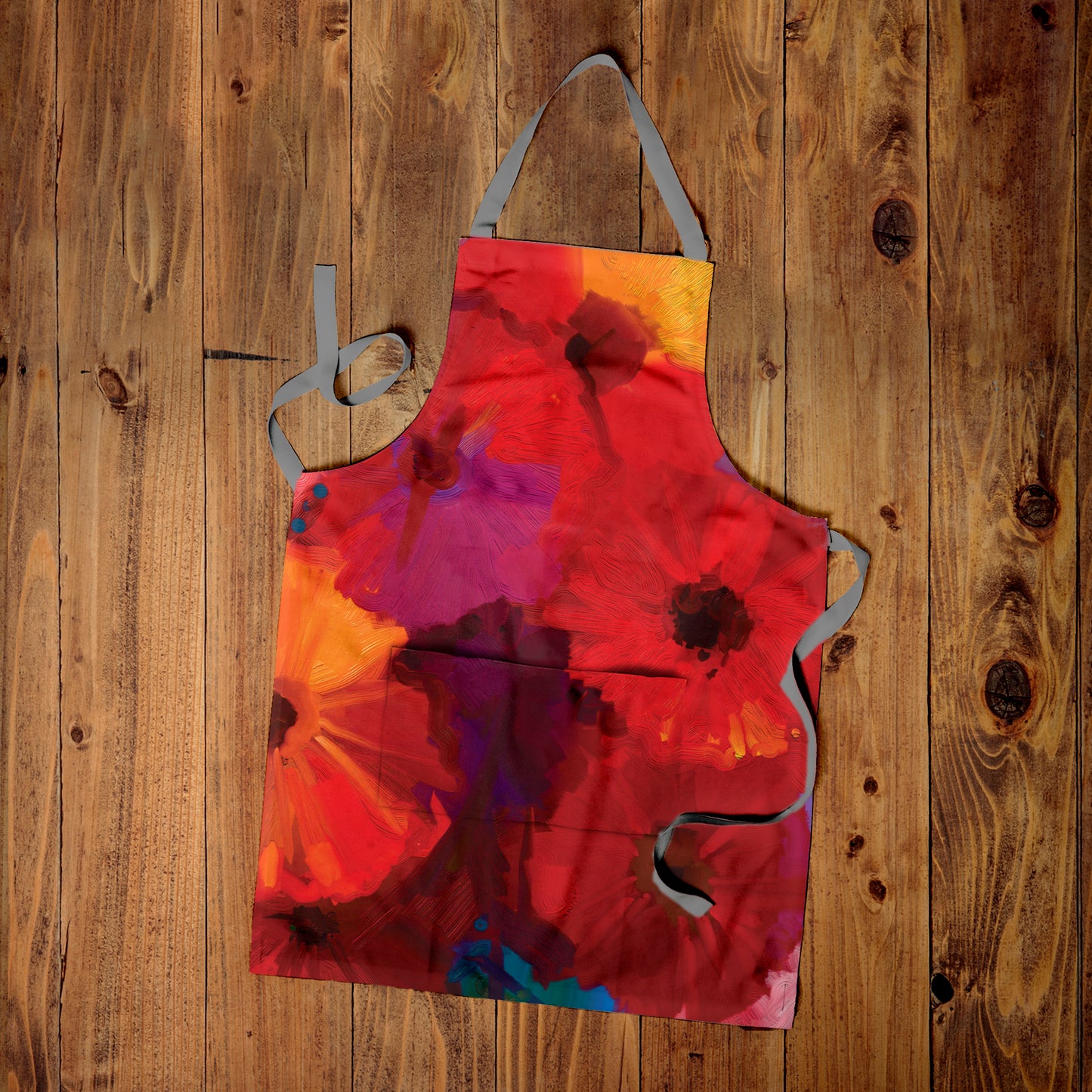 Abstract Painted Red Flowers Medium Length Apron