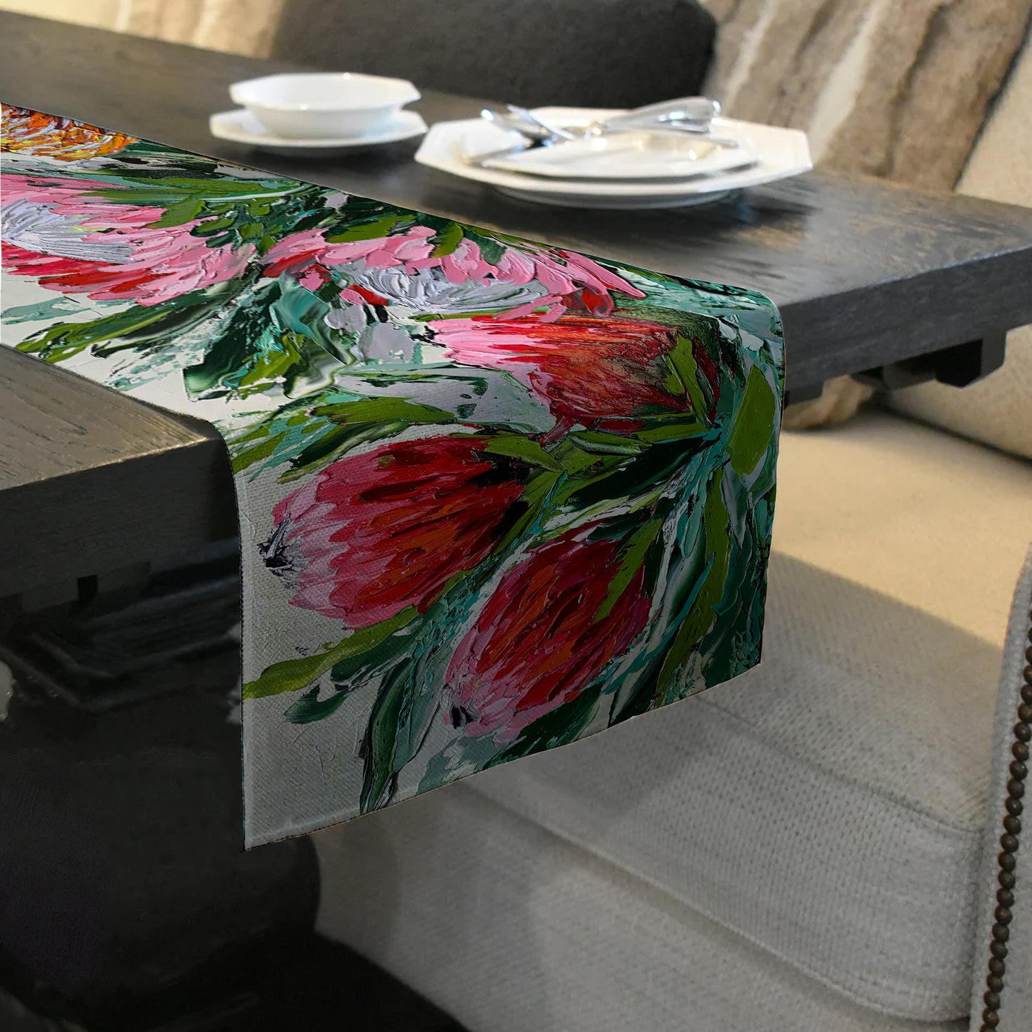 Abstract Protea Mix By Juanette Menderoi Table Runner