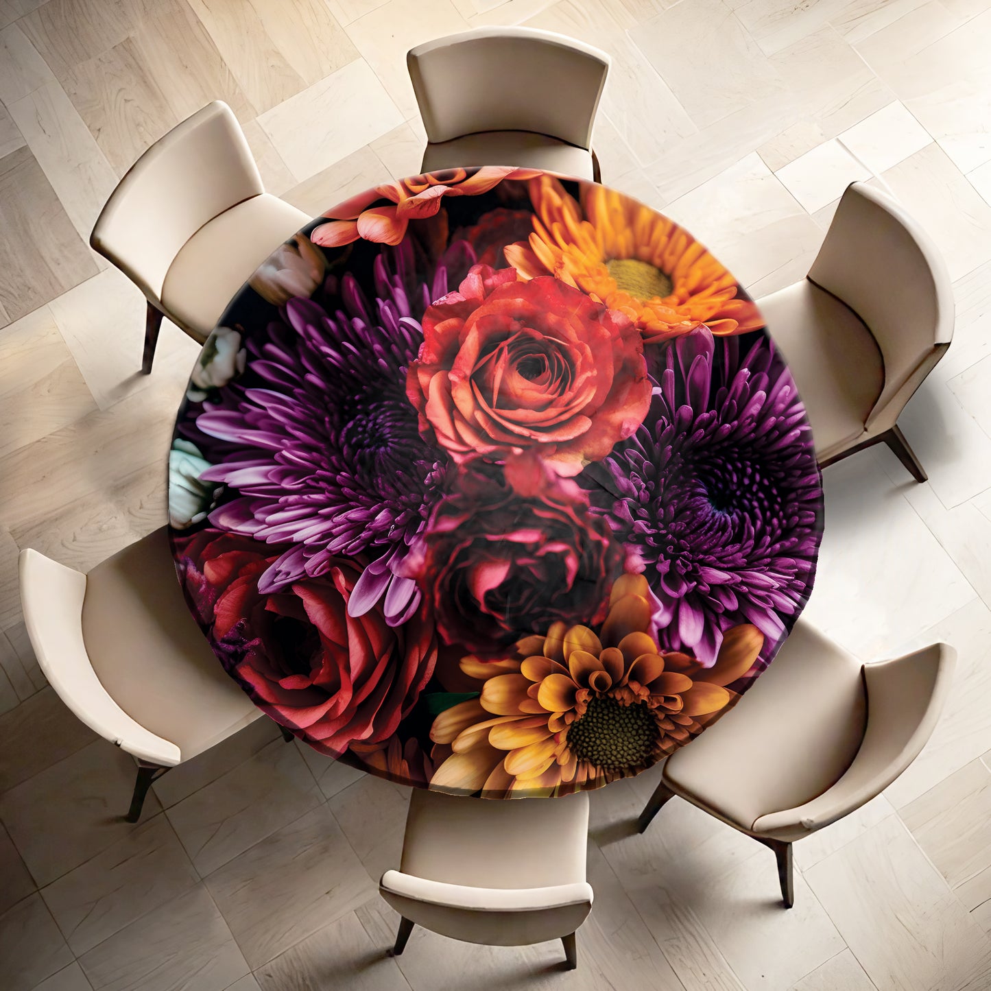Abundant Flowers Round Tablecloth