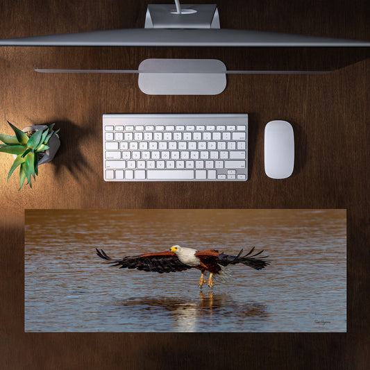 African Fish Eagle Taking Off Large Desk Pad by Fanie Heymans