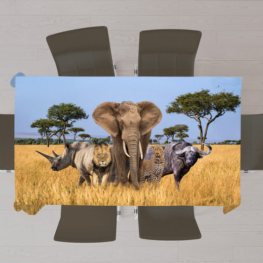 African Landscape Big 5 Rectangle Tablecloth by Fanie Heymans