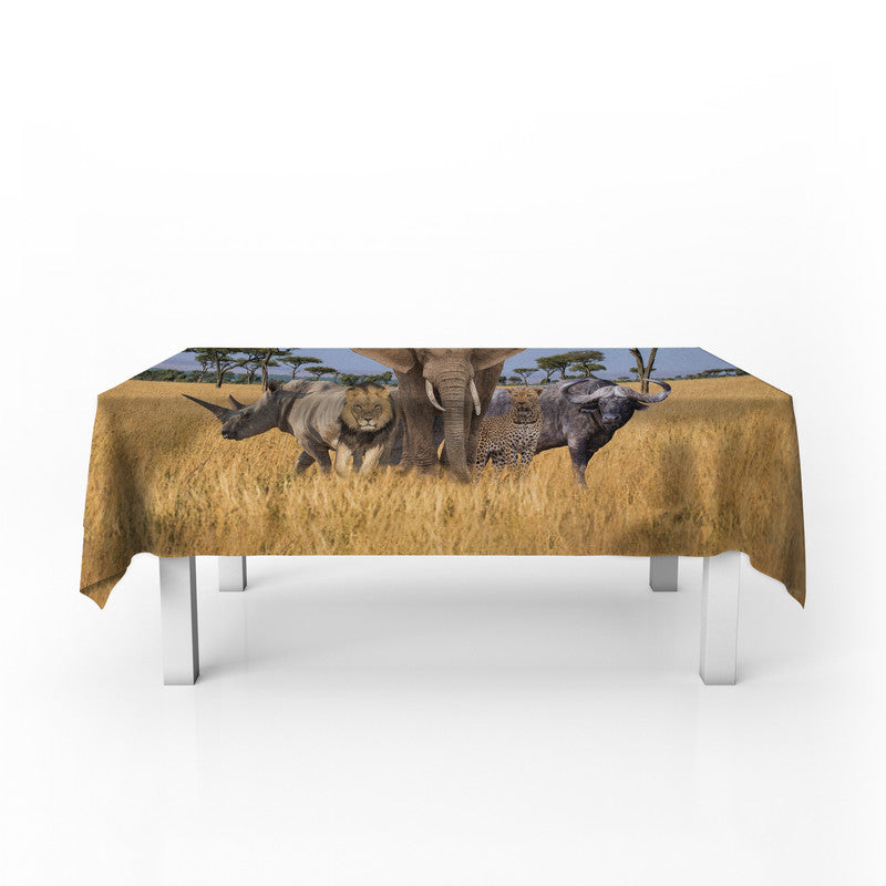 African Landscape Big 5 Rectangle Tablecloth by Fanie Heymans