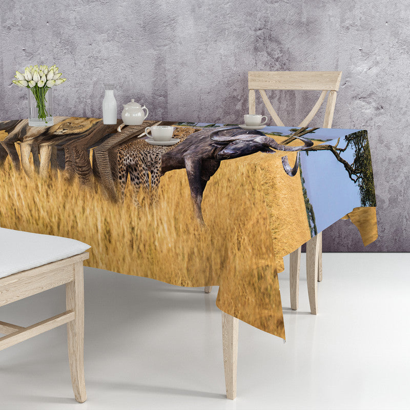 African Landscape Big 5 Rectangle Tablecloth by Fanie Heymans