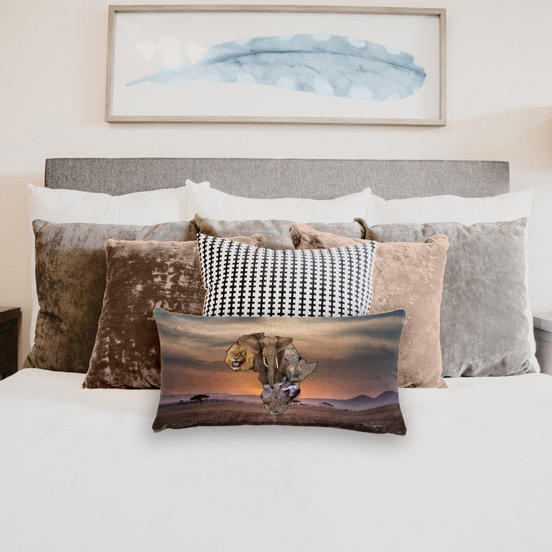 African Map Big 5 Oblong Luxury Scatter by Fanie Heymans