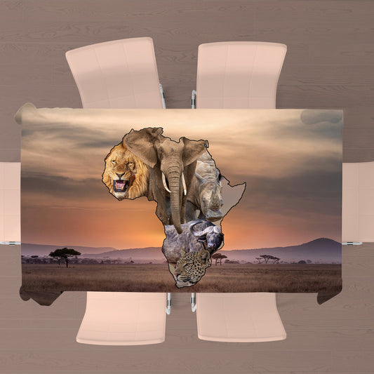 African Map Big 5 Rectangle Tablecloth by Fanie Heymans