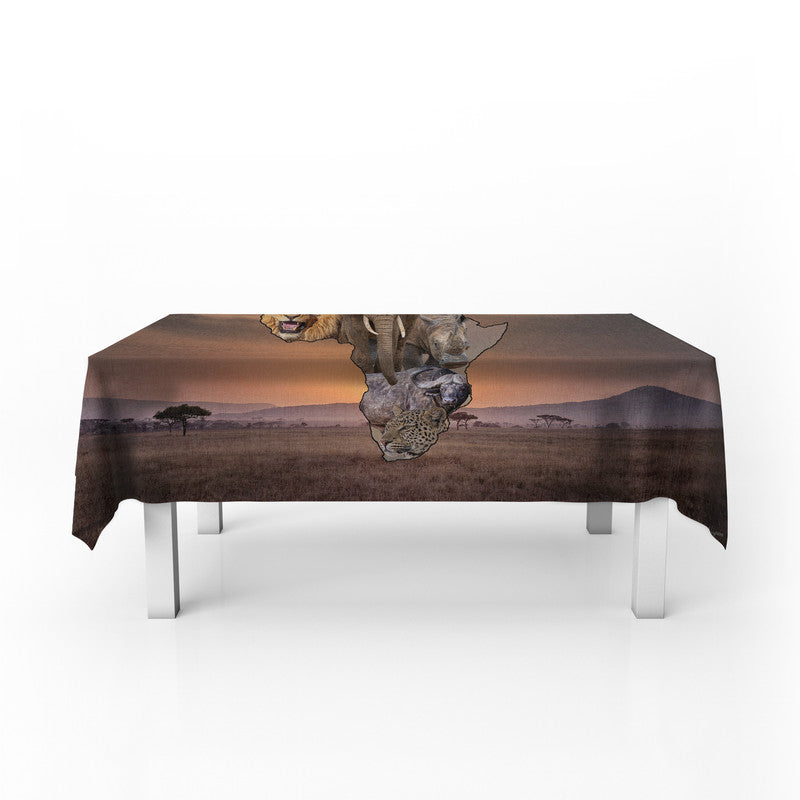 African Map Big 5 Rectangle Tablecloth by Fanie Heymans