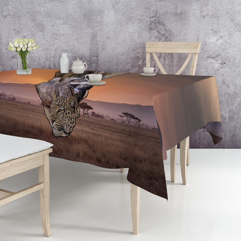 African Map Big 5 Rectangle Tablecloth by Fanie Heymans