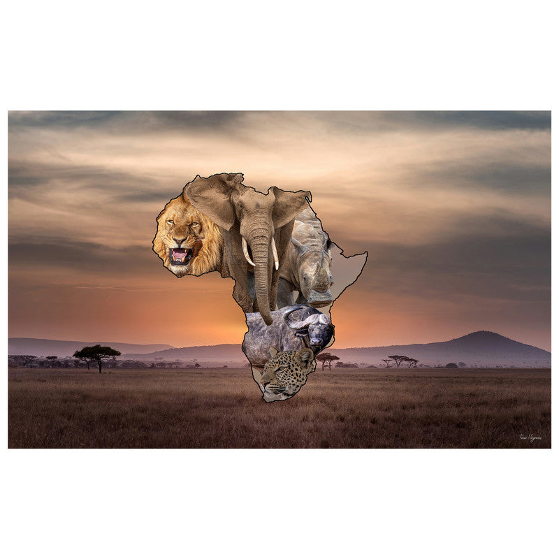 African Map Big 5 Rectangle Tablecloth by Fanie Heymans