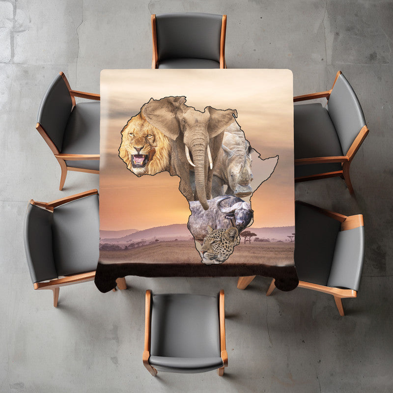 African Map Big 5 Square Tablecloth by Fanie Heymans