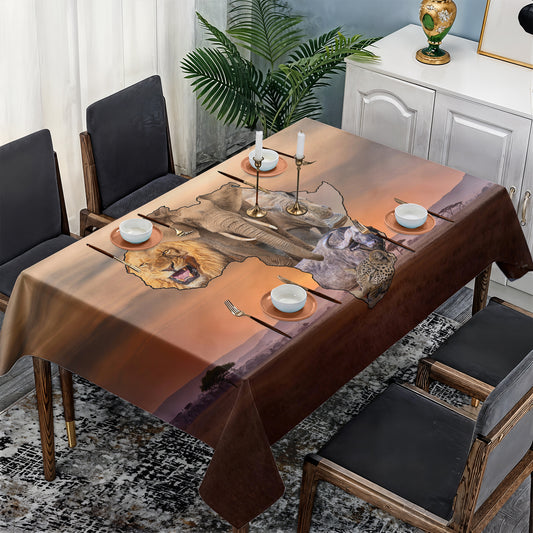 African Map Big 5 Rectangle Tablecloth by Fanie Heymans