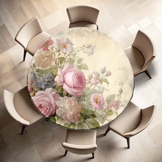 Aged Rose In Bloom Round Tablecloth