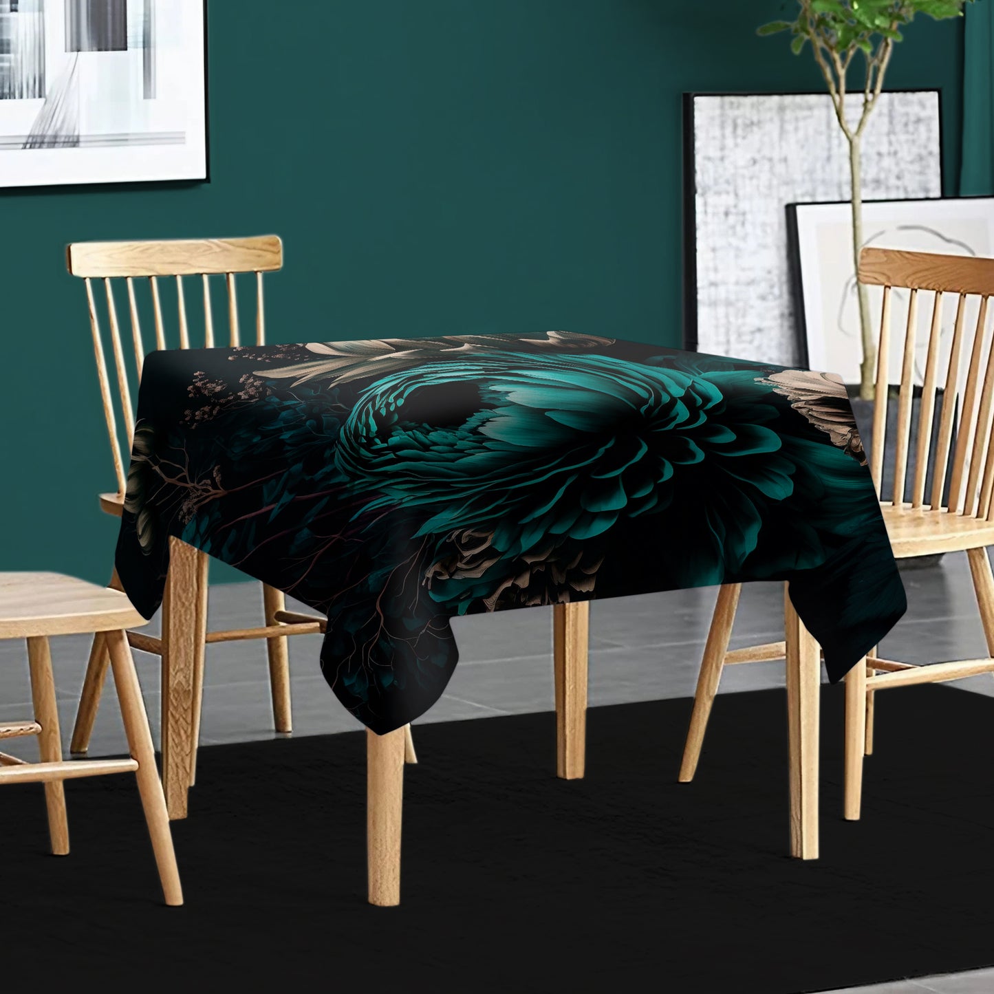 Amazing Teal Flowers Square Tablecloth