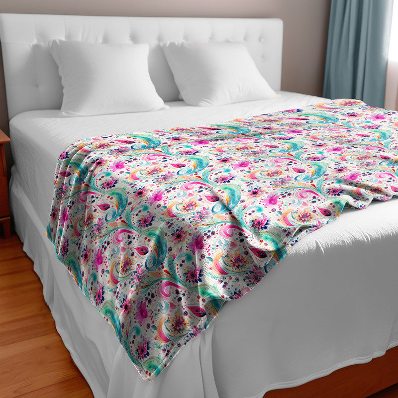 Aqua And Pink Light Bed Throw
