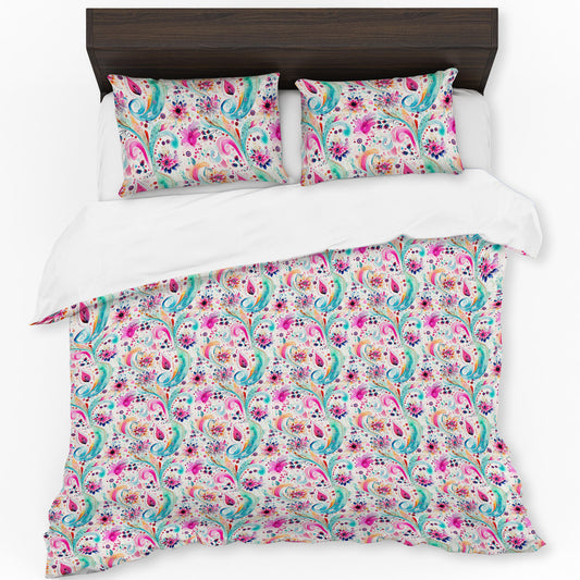 Aqua Pink And Swirls Duvet Cover Set