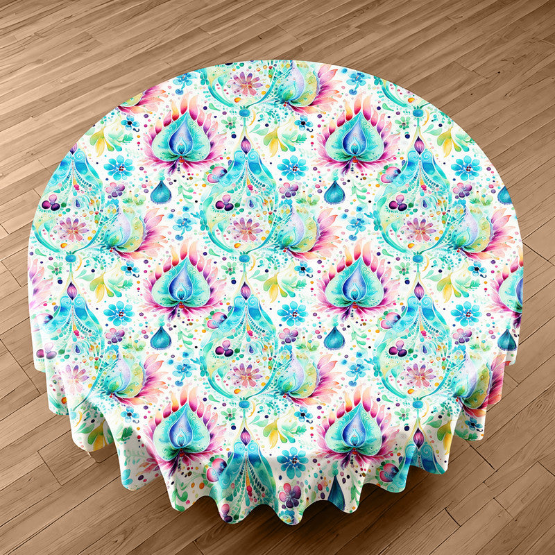 Aqua Leaves Round Tablecloth