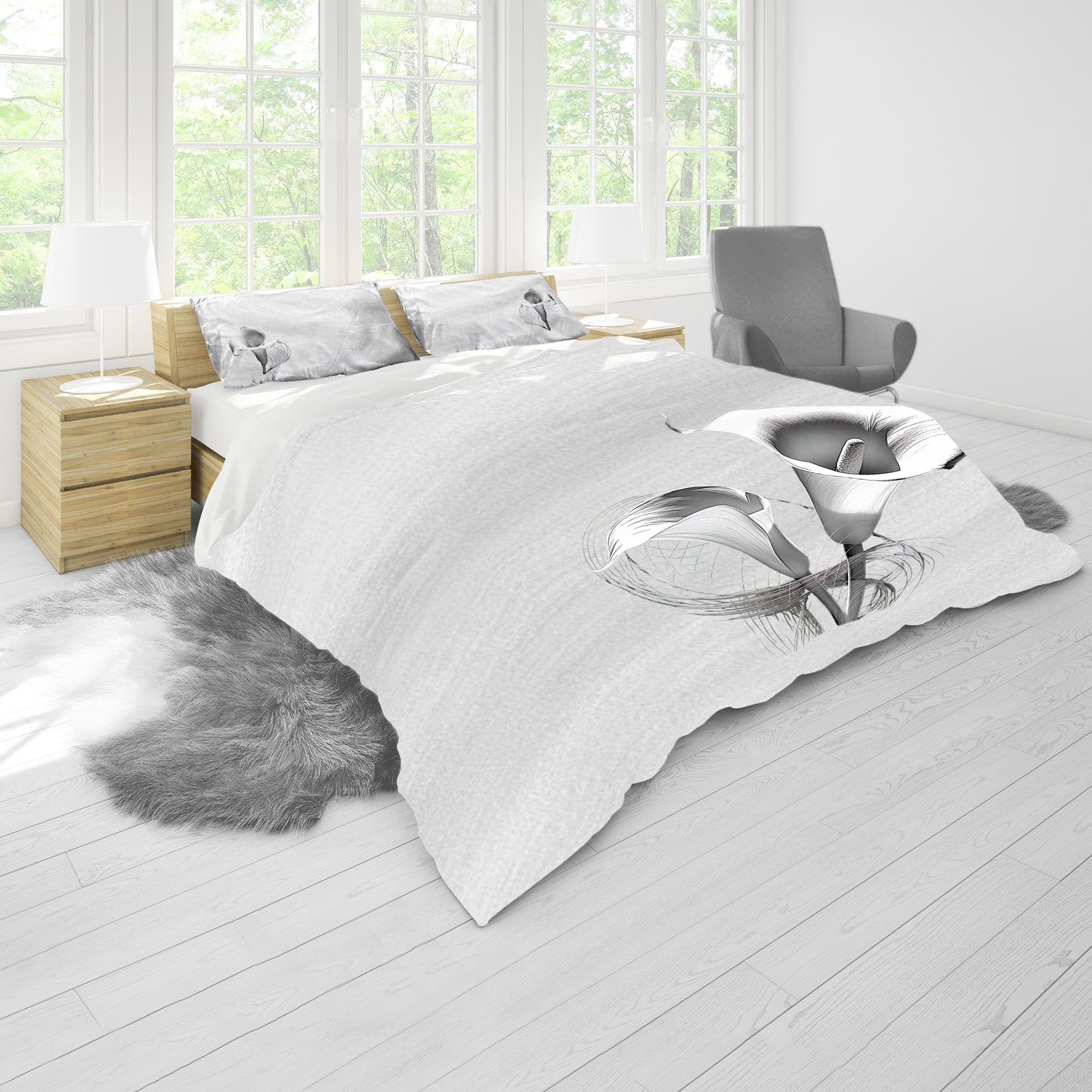 Arum Lily on Grey Duvet Cover Set