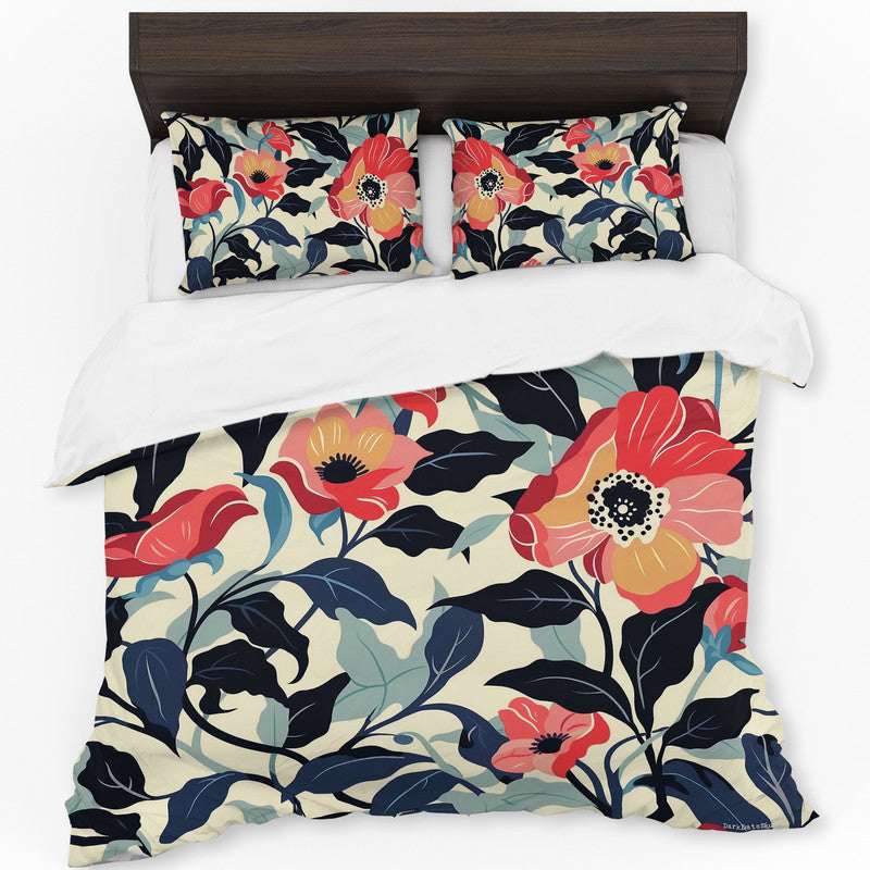 Autumn Pink Flowers Duvet Cover Set by Wikus Schalkwyk