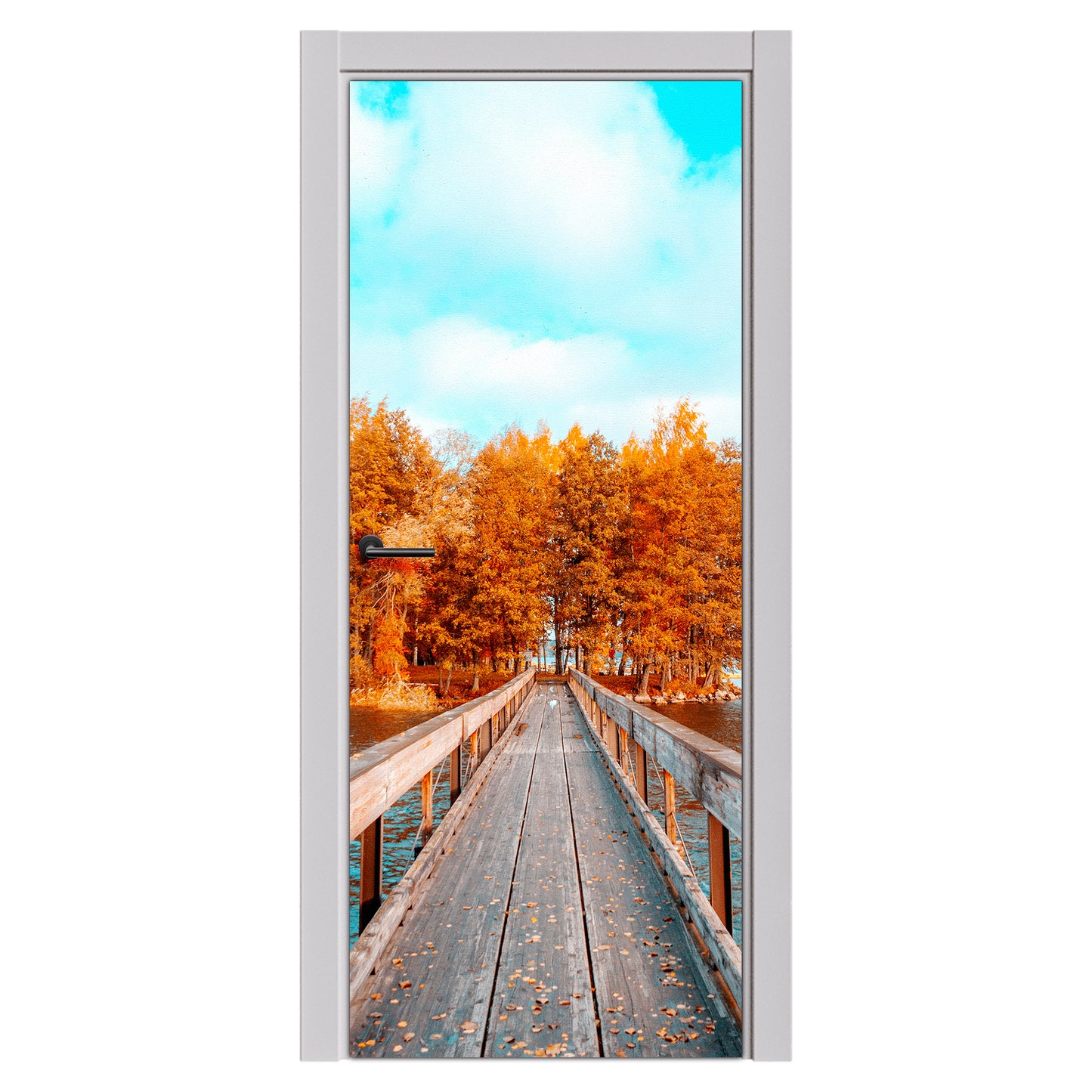 Decoupage - Blue Sky Autumn Forest Bridge Door
