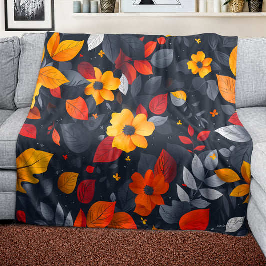 Autumn Florals Light Weight Fleece Blanket by Wikus Schalkwyk