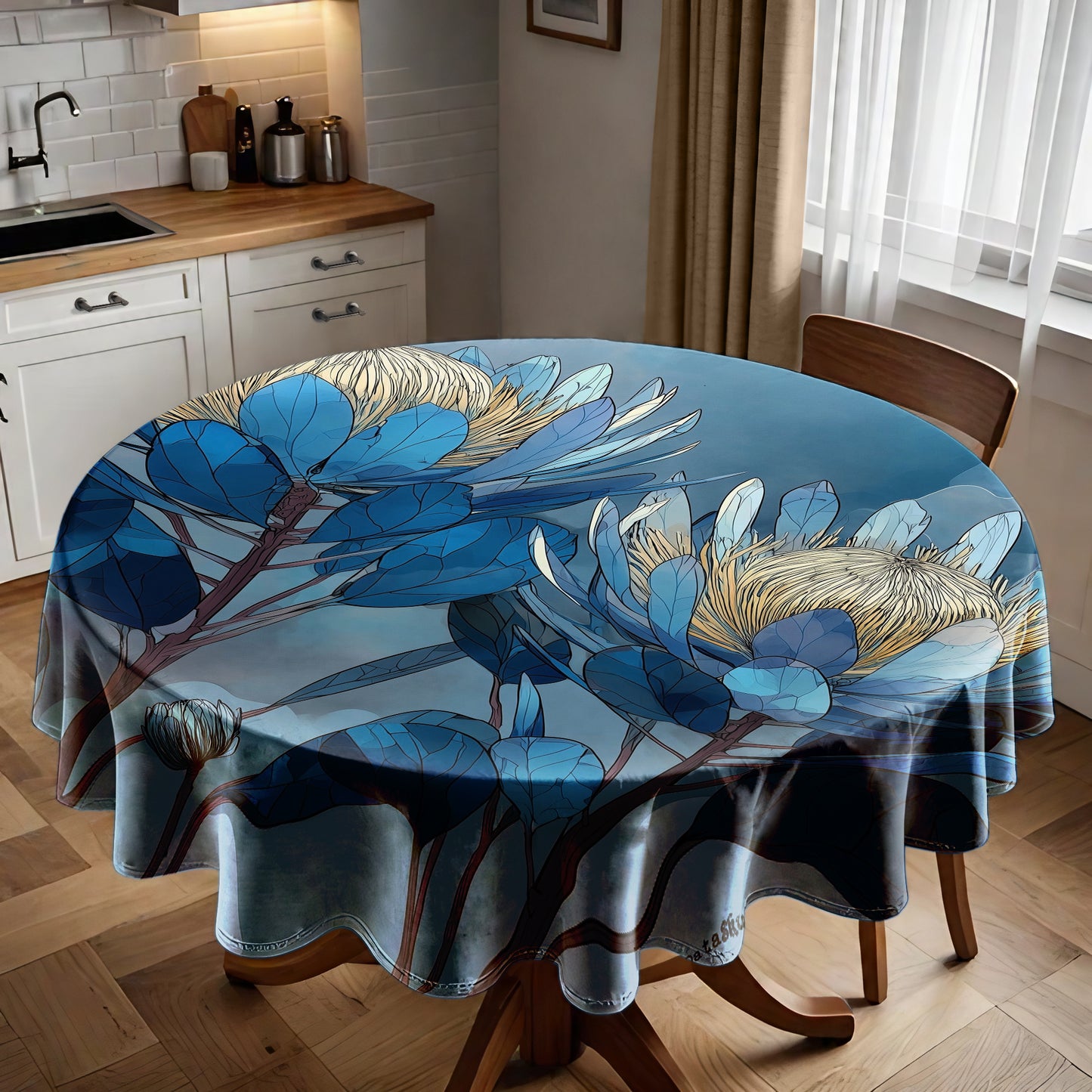 Azure Bloomscape Round Tablecloth by Wikus Schalkwyk