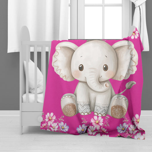 Baby Elephant Pink Baby Fleece Blanket by Mark van Vuuren