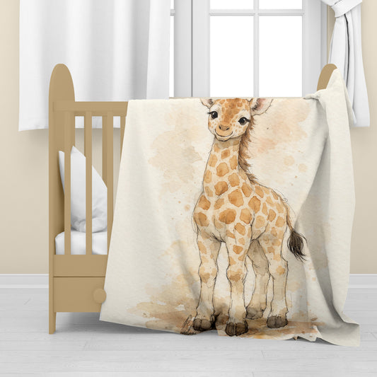Baby Giraffe Watercolor Baby Fleece Blanket by Nathan Pieterse