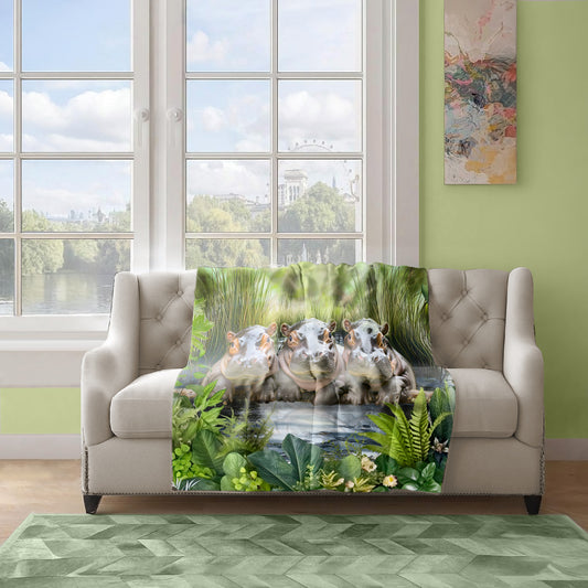 Baby Hippo Swimming Light Weight Fleece Blanket