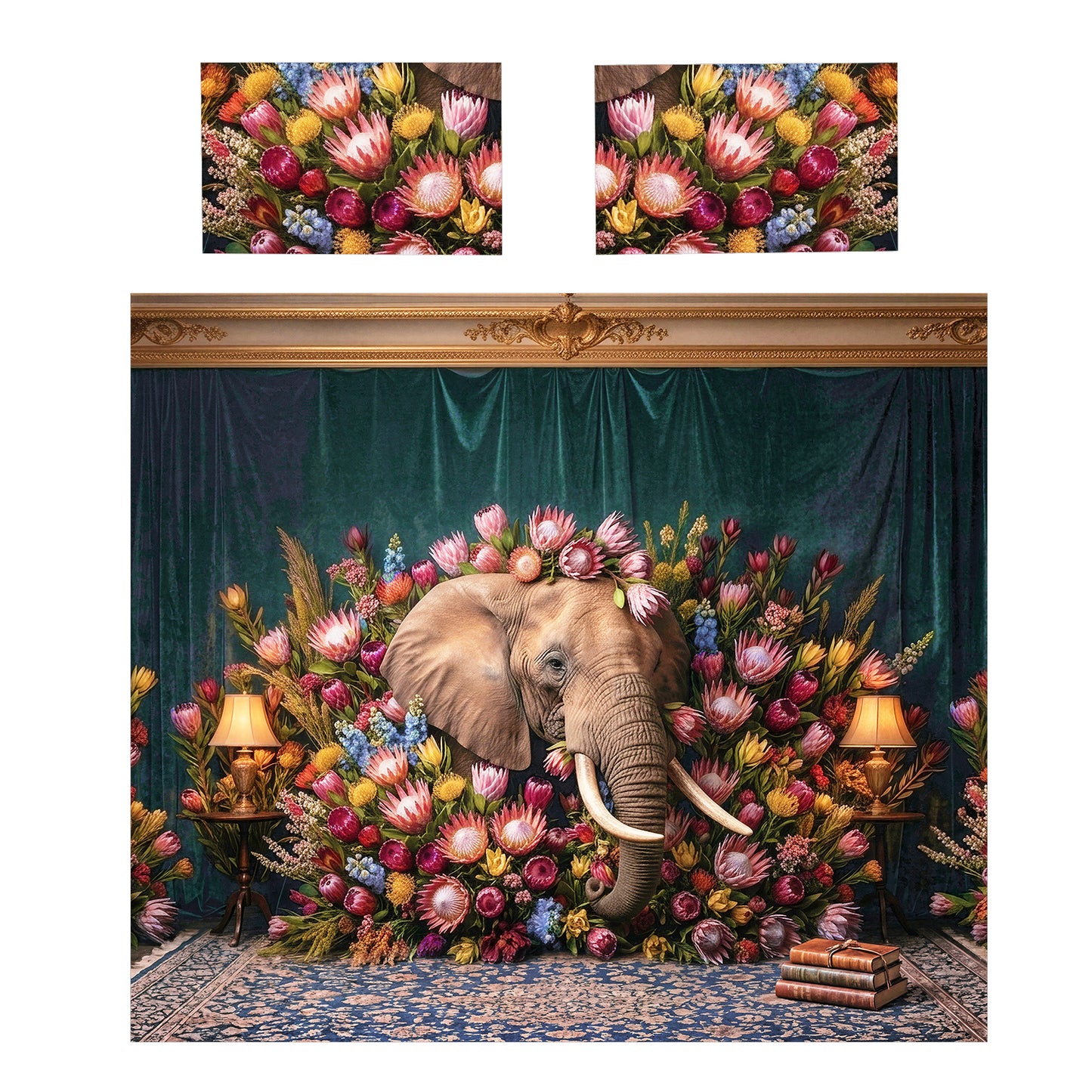 Baroque Elephant & King Protea Duvet Cover Set