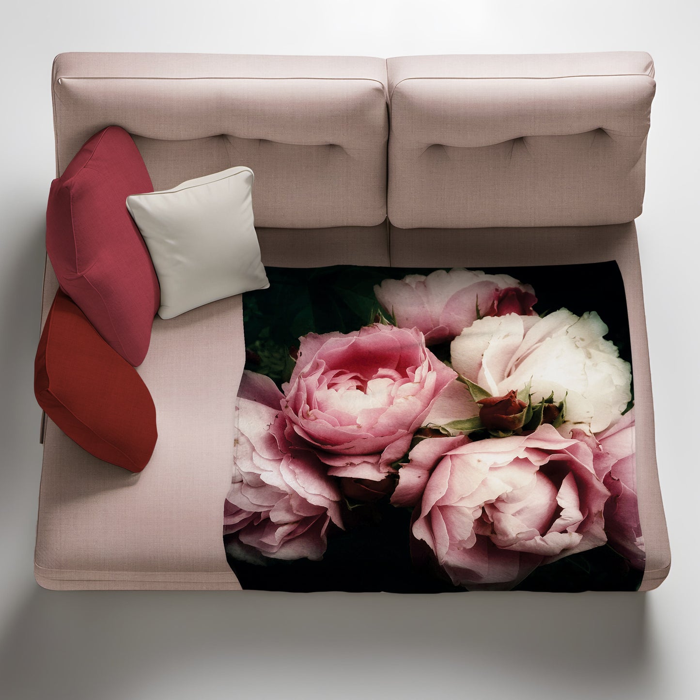 Beautiful Pink Peonies Light Weight Fleece Blanket