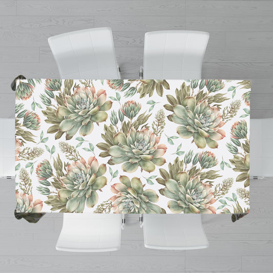Beautiful Succulents On White Rectangle Tablecloth by Mark van Vuuren